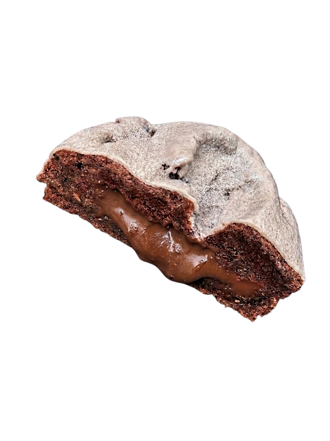 ELARA filled cookie broken open, revealing its molten chocolate centre